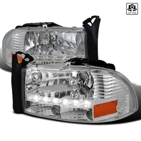 Spec-D Tuning 97-04 Dodge Dakota Chrome Headlight With LED 2LH-DAK97-RS